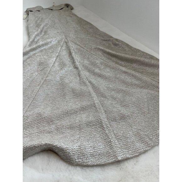 New Eliza J Size 10 One-Shoulder Glitter Mermaid Gown ruching, train Back Beige - Picture 10 of 15